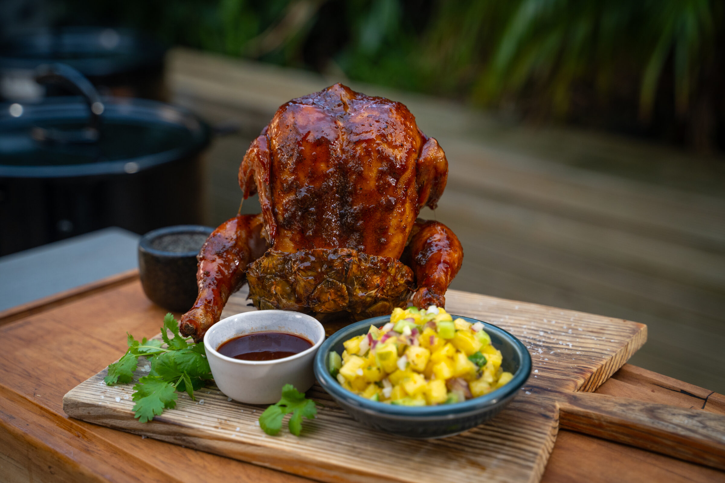 Smoked pineapple beer can chicken with pineapple salsa Waitoa free