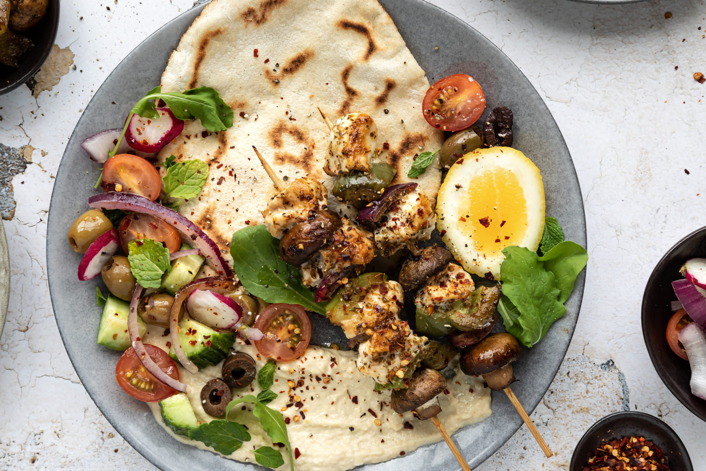 Chicken & Hummus Flatbread Waitoa free range chicken